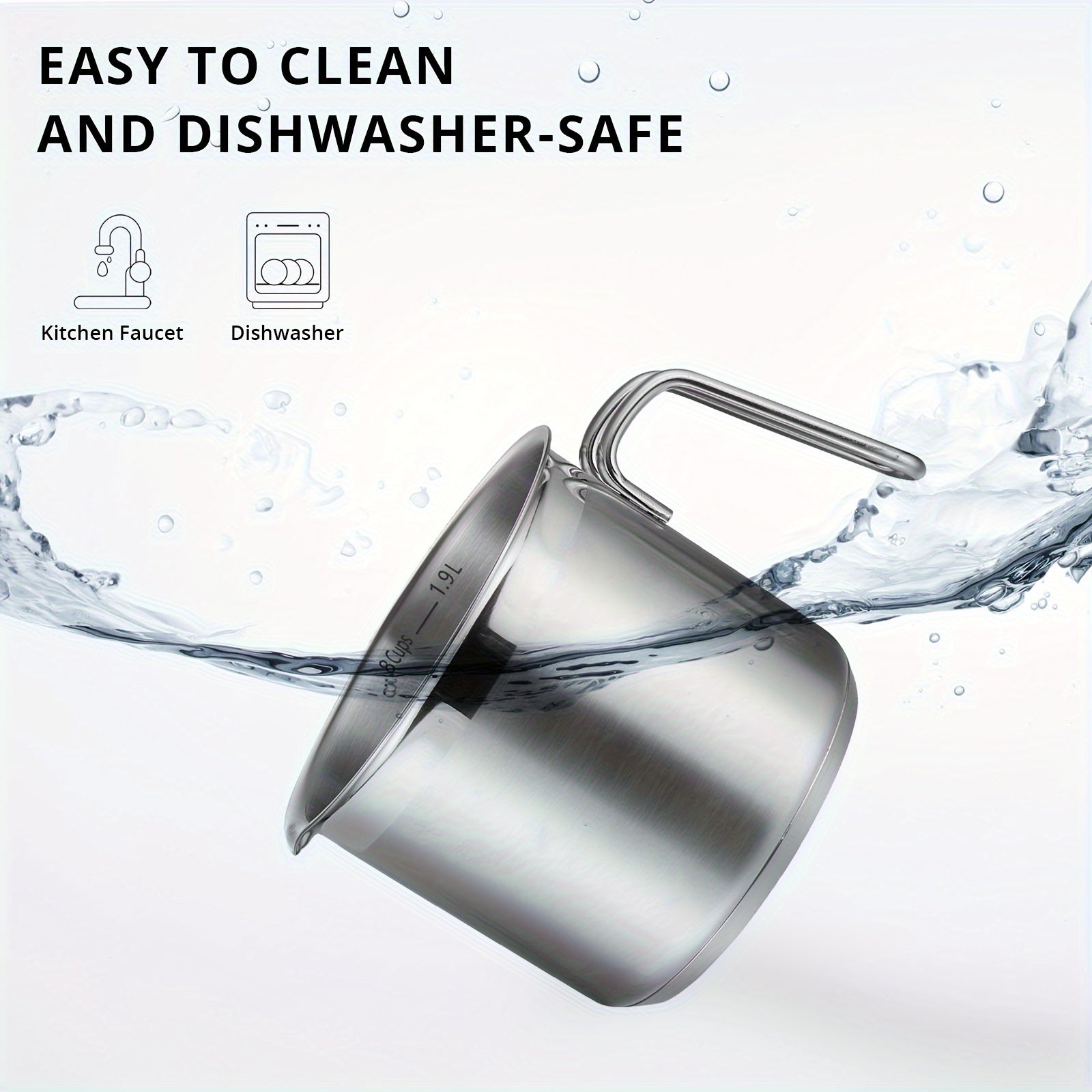 Stainless Steel 1.9L Saucepan with Glass Lid for Gas Electric and Induction Cooktops