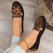 Women's Leopard Print Patchwork Loafers Slip-On Comfort All-Season Shoes