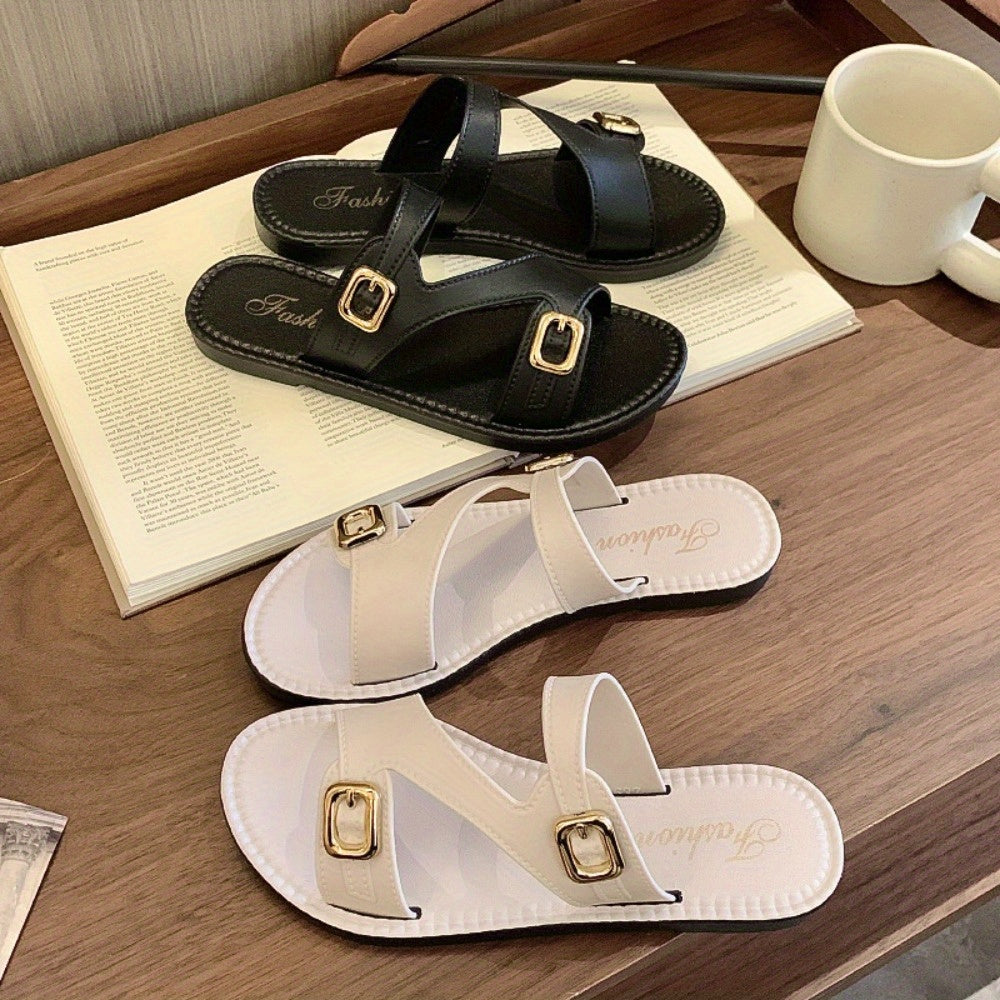 Женские плоские сандалии открытые носки, без застежки, с амортизирующей EVA, противоскользящие, черные и белые