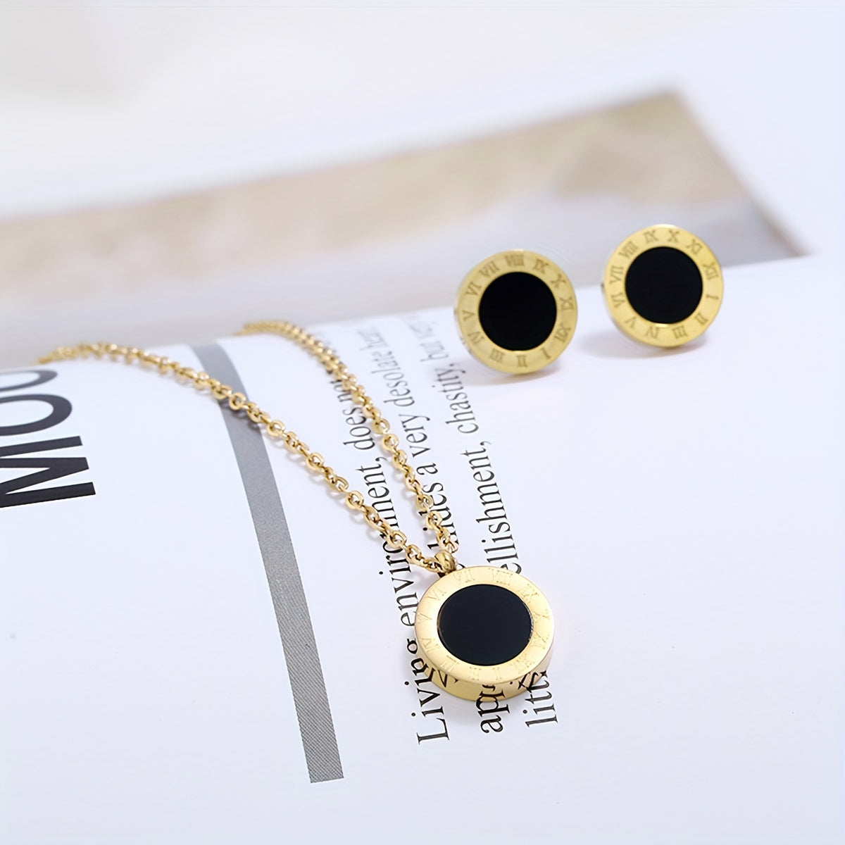 Stainless Steel Gold Earrings and Necklace Set for Men Women Everyday Wear