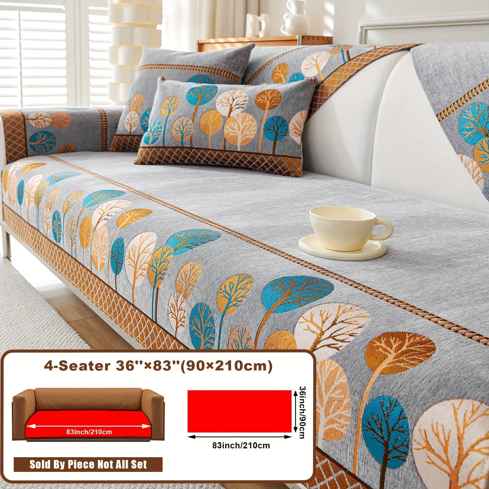 Boho Chic Jacquard Chenille Sofasi Qoplamasi Oygʻon Daraxt Mavzusi Boshqalar uchun Yoqimli Qattiq Yuvilishi Oʻz-oʻzidan yopishmaydigan Bardoshli Qalinlashtirilgan 4 oʻrindiqli kresloni mos keladi