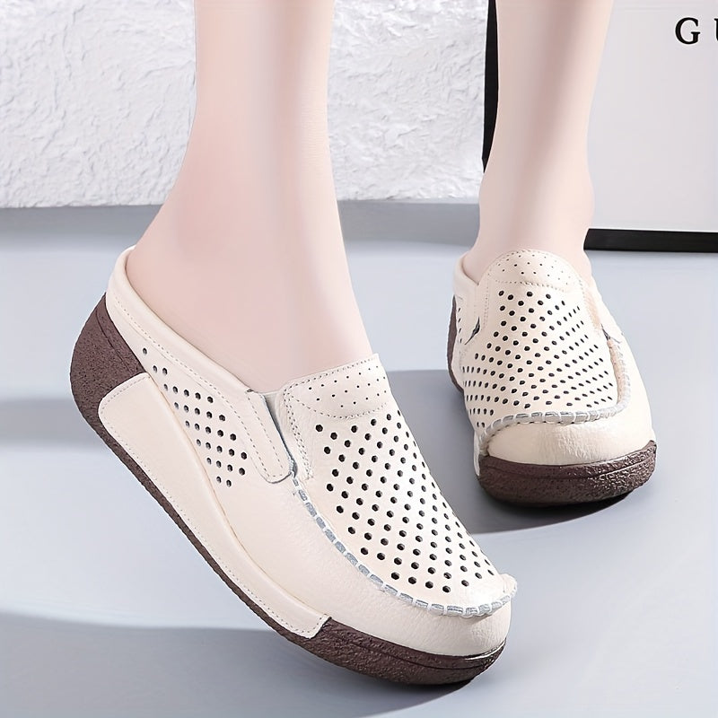 Women's Mesh Clogs Platform Slip-On Shoes Breathable Solid Color