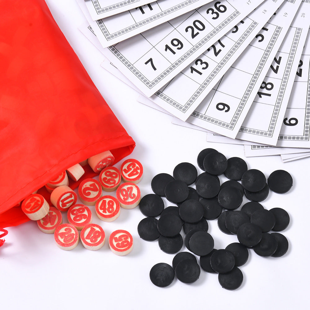 Wooden Lottery Game Set with Double-Sided Bingo Cards for Ages 14+
