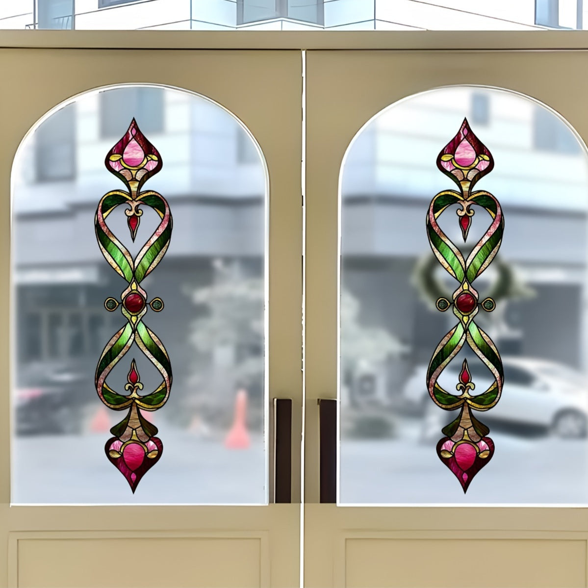 Decorative Vintage Floral Window Film Reusable PVC Cling Privacy Glass Decal