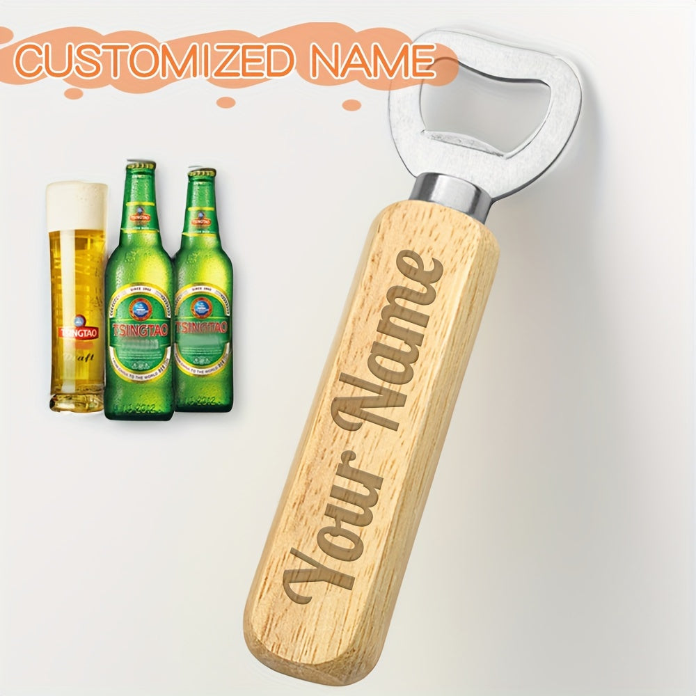 Custom Wooden Handle Bottle Opener Keychain with Engraved Logo and Phone Number