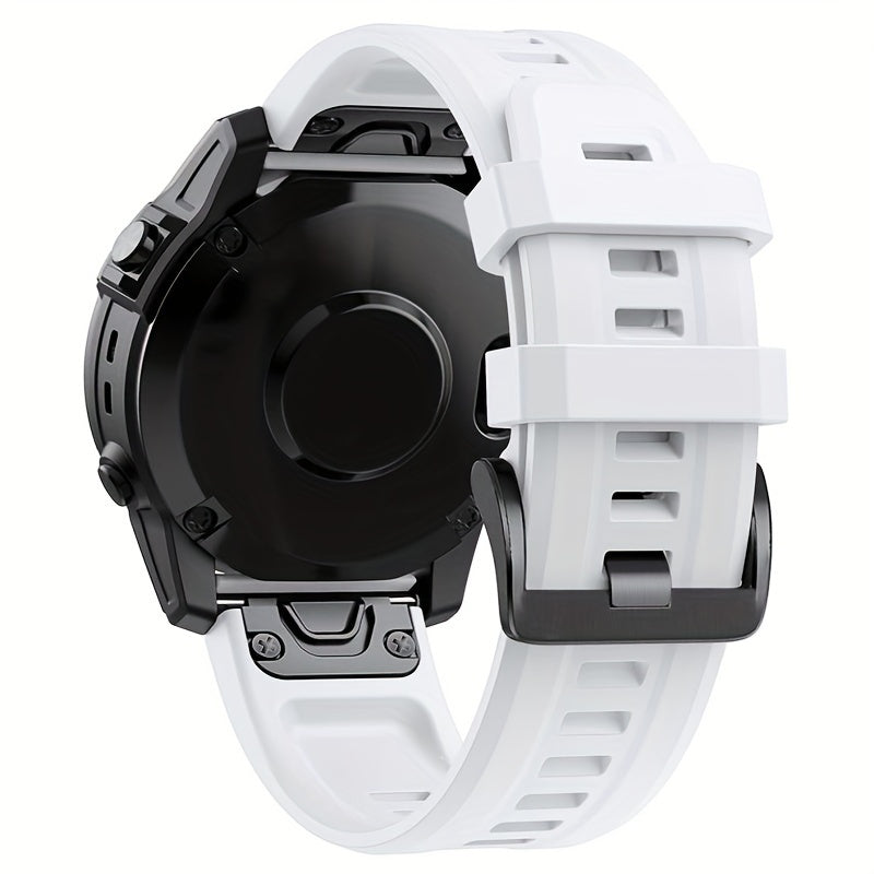 Sevimli tanlov: Garmin Fenix 5, 5X Plus, 6, 6X Pro, 7, 7X, Forerunner 945, 935, Instinct 2X uchun 26mm/22mm o'lchamdagi mustahkam silikon tez chiqarish sport tasmasi - Qulflovchi bilan aqlli soat bilaguzuk.