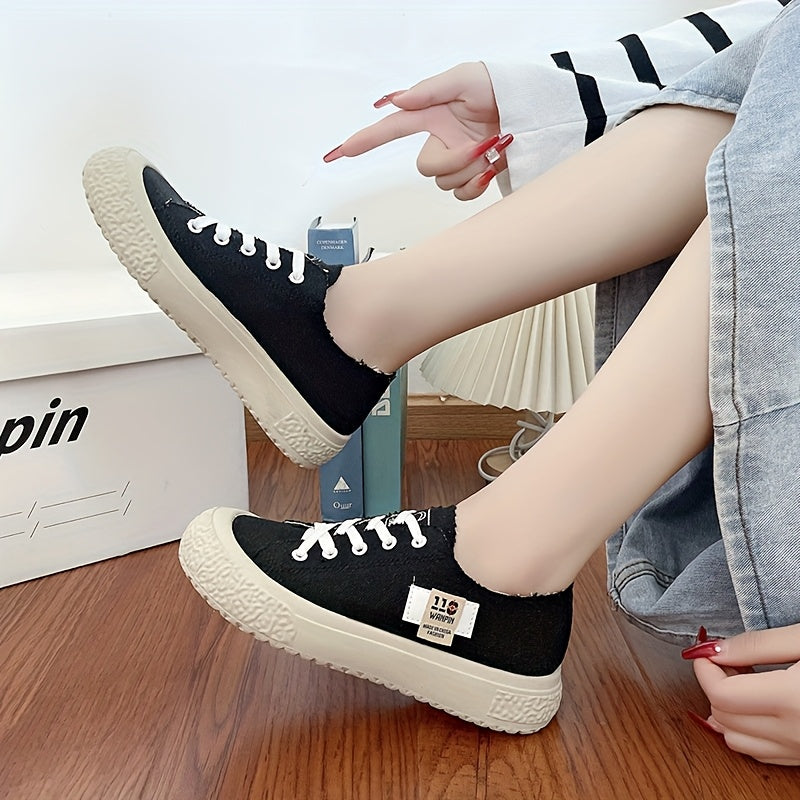 Women's Black And White Sneakers Soft Fabric Lightweight Rubber Sole