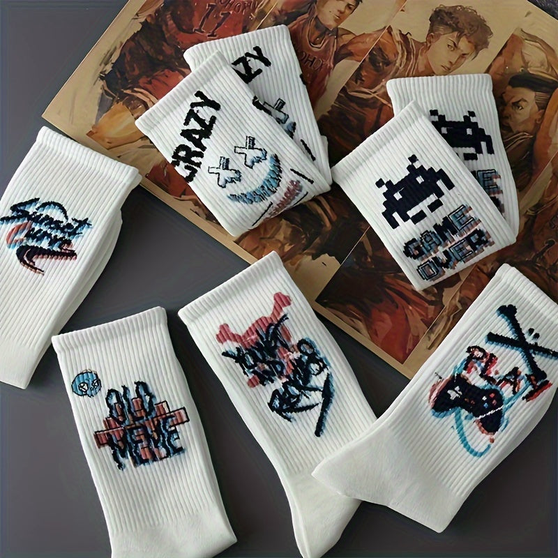 8 juft rang-barang geometrik naqshli jamoa paypoq polyester spandex uchun skeletli sport, basketbol