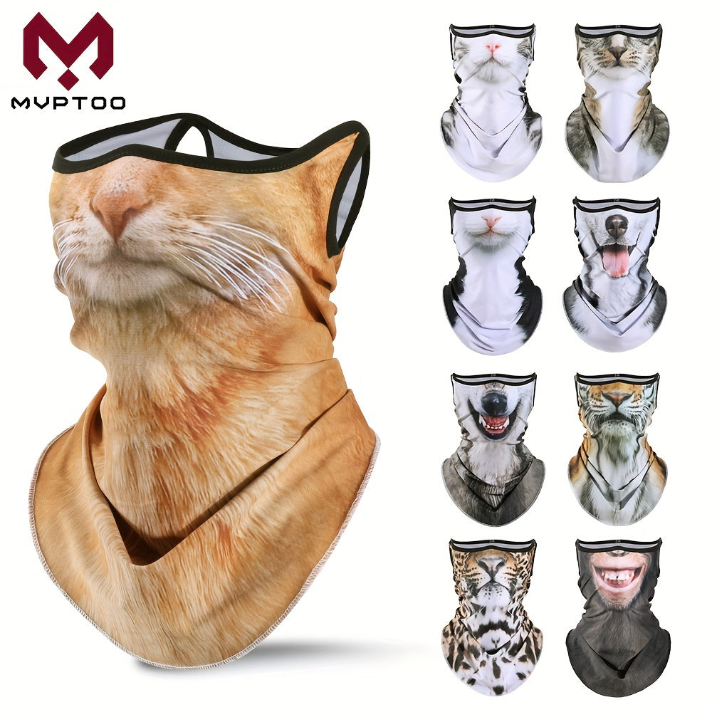3D Printed Animal Print Scarf with Ear Loops, Versatile Face Mask for Cycling Outdoor Activities