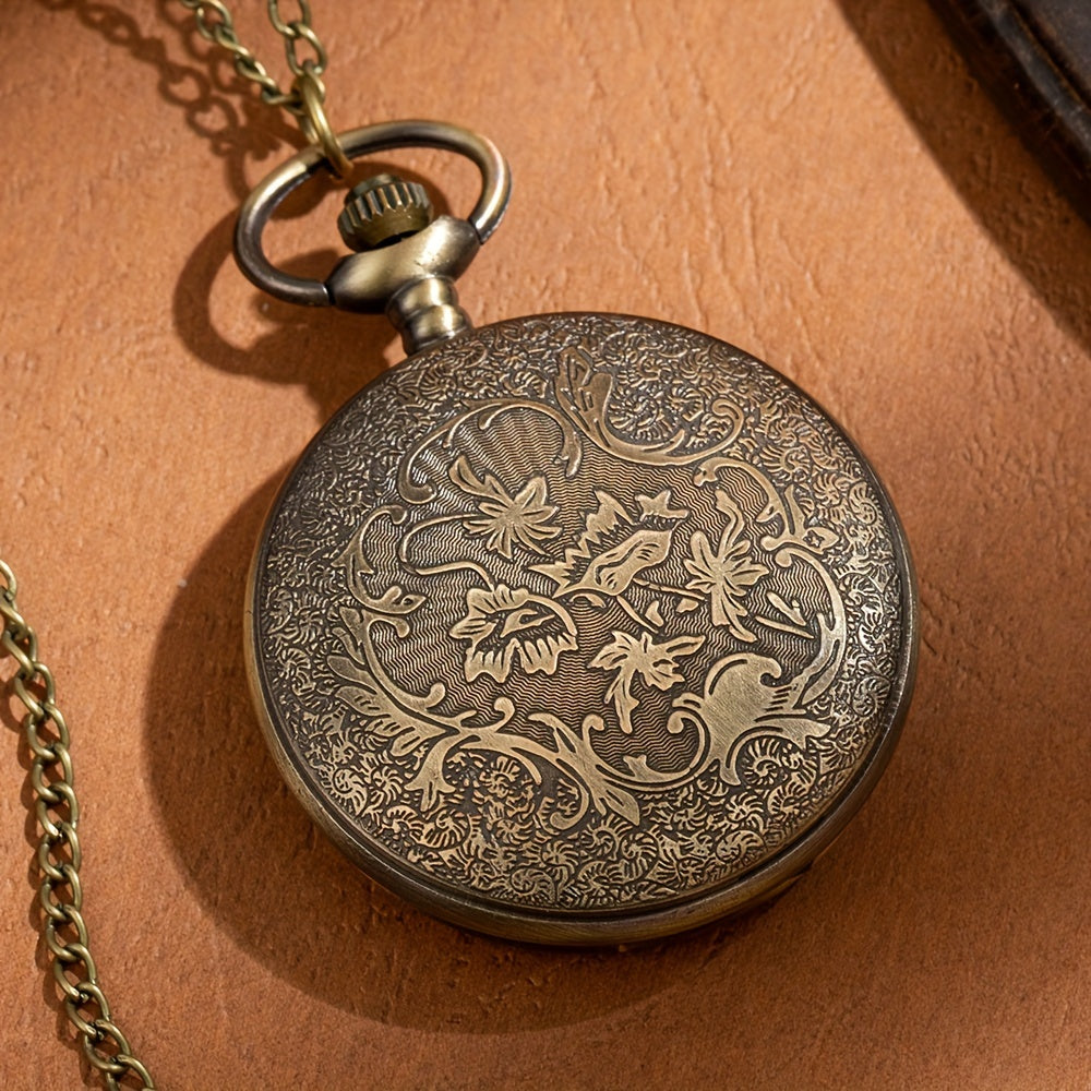 Large Hollow Quartz Pocket Watch with Roman Numerals and Mechanical Gear Design