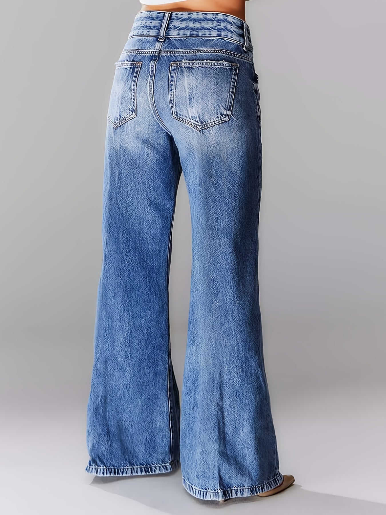 Plus o'lcham keng yengli yuqori belli denim jinsi uchun ayollar uchun kundalik qattiq rangli barcha mavsumlar