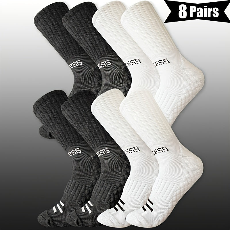 Men's Long Socks 8 Pairs Autumn Winter Thick Towel Bottom Sweat-Absorbing Knit