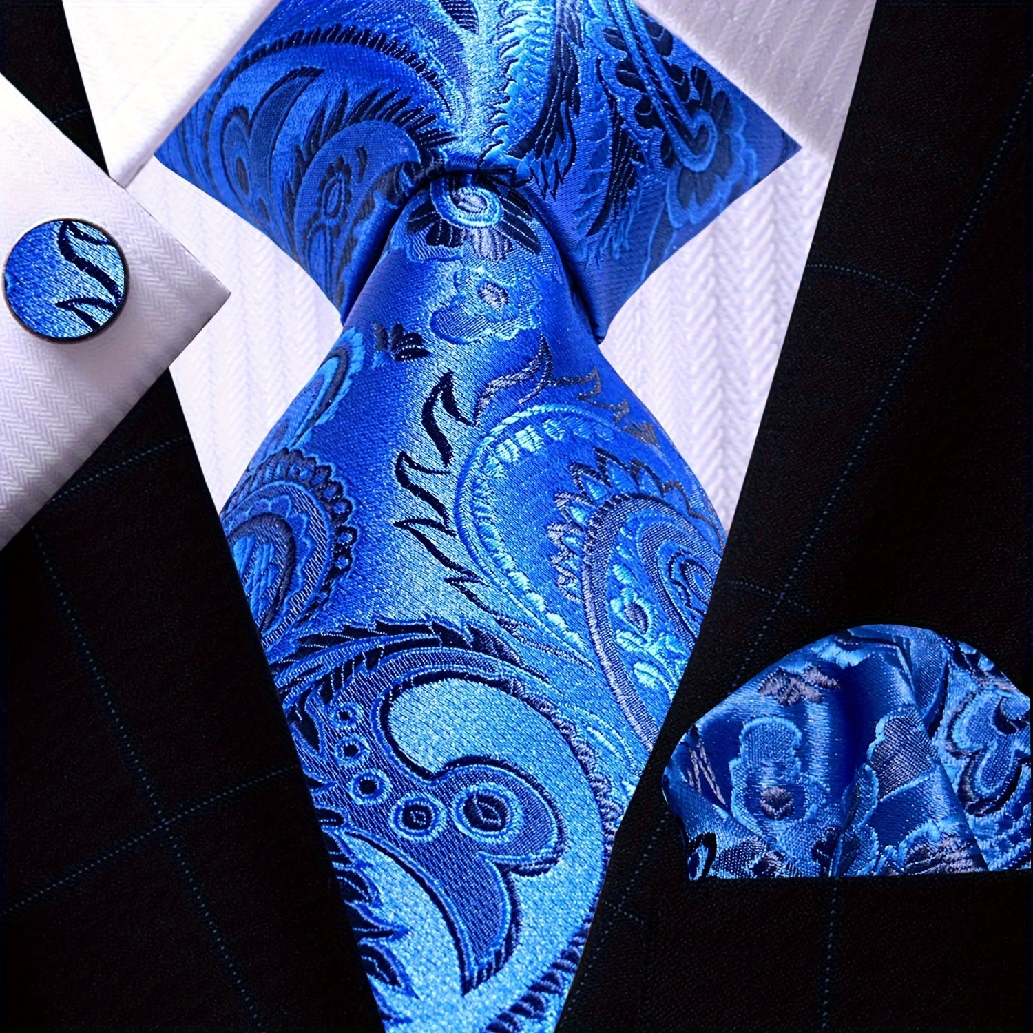 Men's Necktie Pocket Square Cufflinks Set for Wedding Business Party