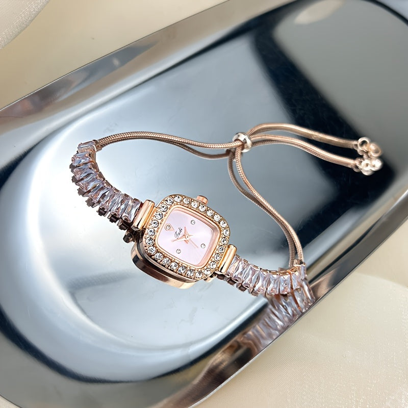 Ayollar uchun kvadrat rhinestone kvarts soat, vintage uslub, sozlanadigan bilaguzuk, partiyalar uchun