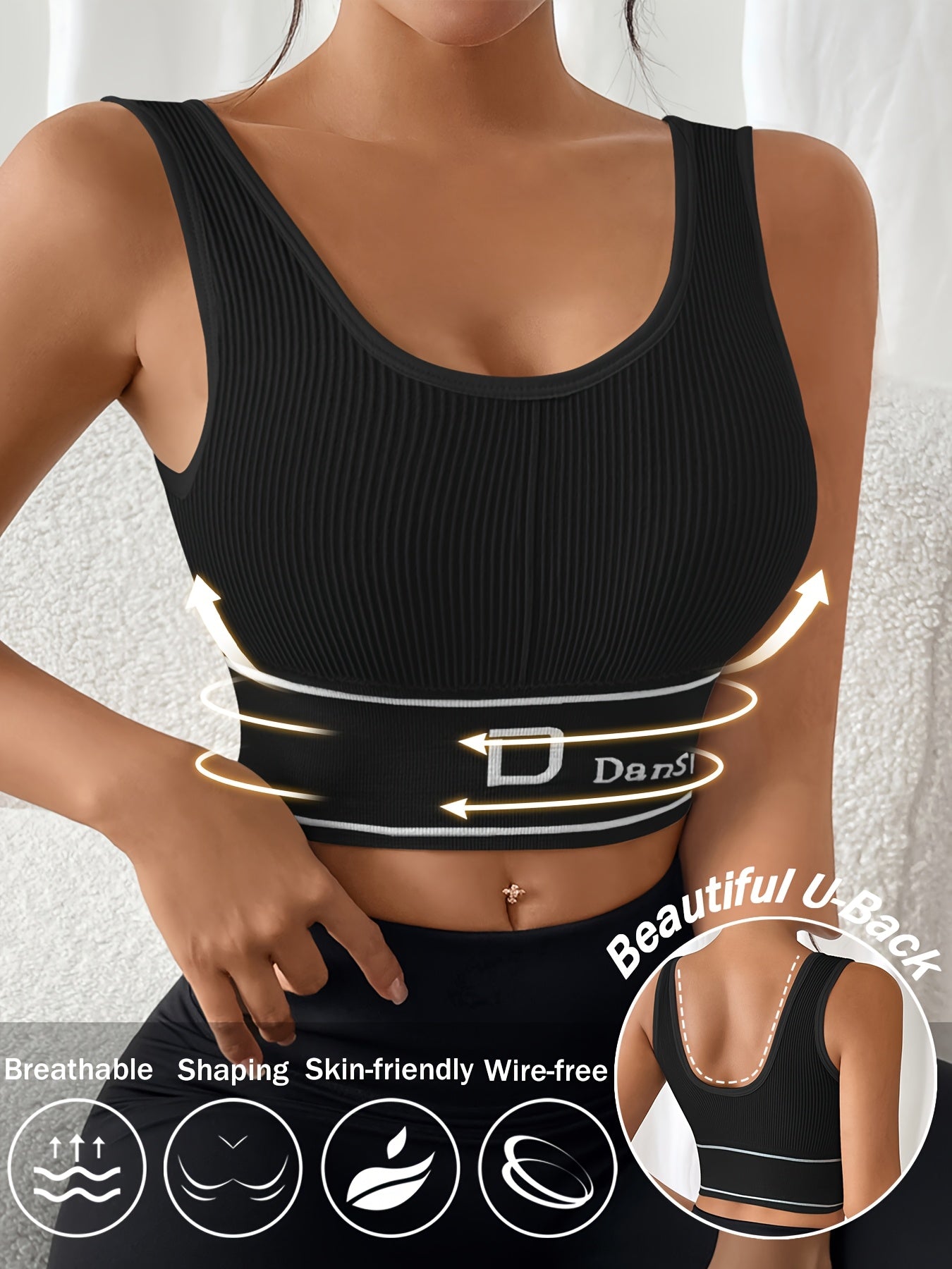 Plus Size Sports Bras Women Removable Pads Ribbed Elastic Yoga Running Set