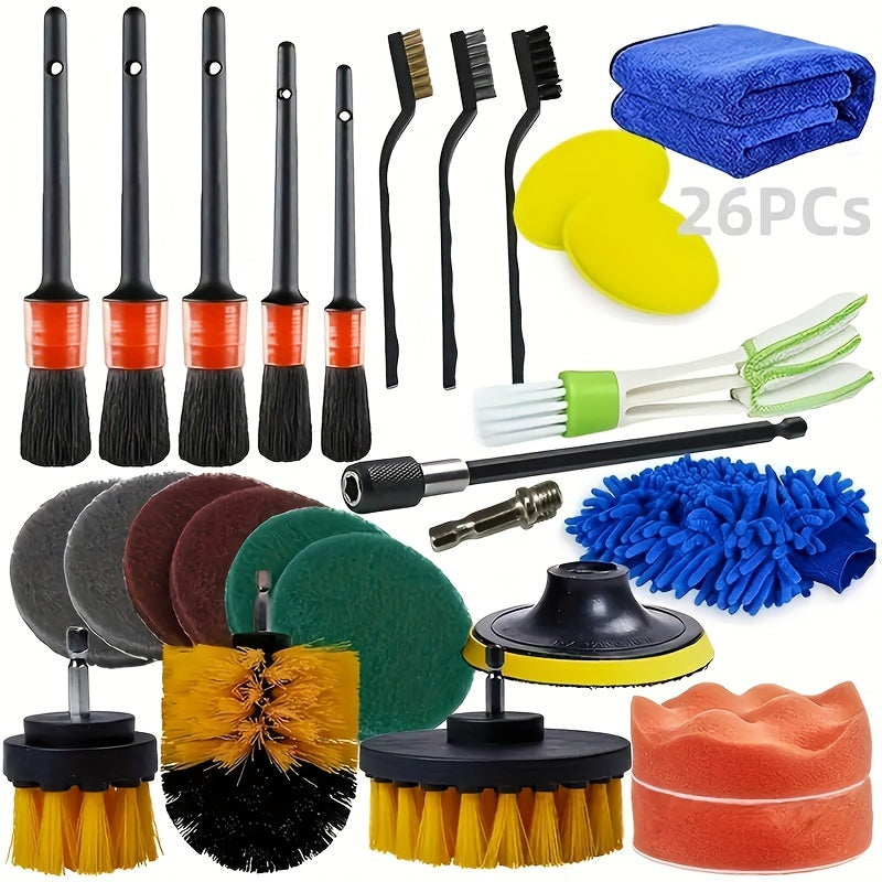 Car Detailing Brush Set With Wheel, Air Vent, Buffing Pads, Washing Mitts