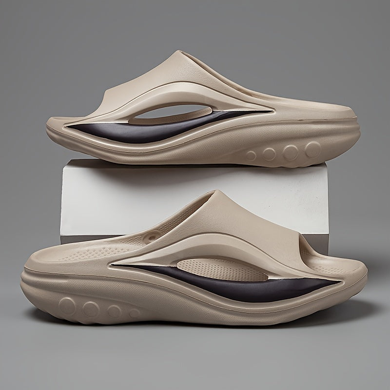 Men's Beige EVA Slides with Arch Support Thick Cushioned Sole Non-Slip Indoor Outdoor Summer