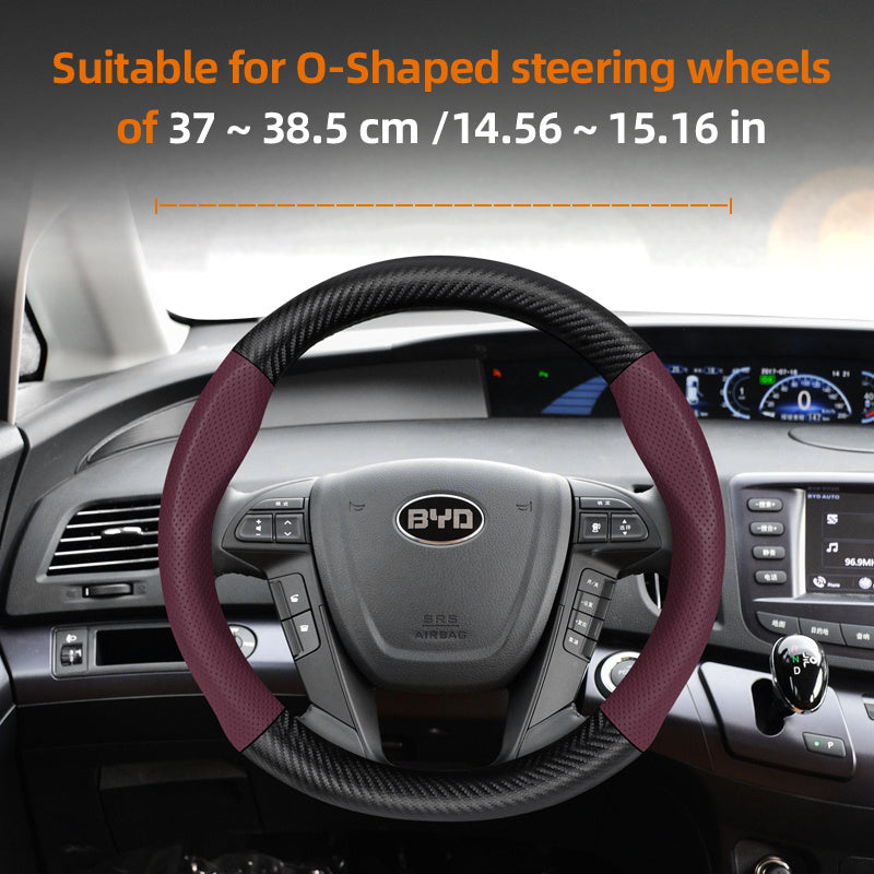 Car Carbon Fiber Texture Steering Wheel Cover Universal Fit for Cars Black Burgundy Orange