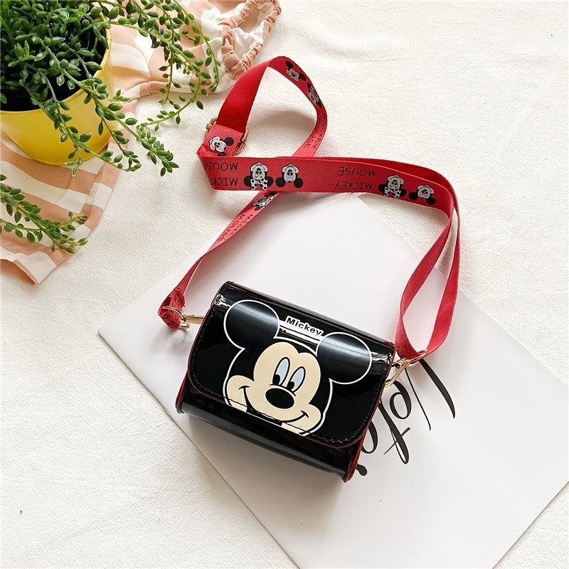 Kids Crossbody Bag with Cartoon Mickey and Minnie Mouse Design Durable PU Material for Travel and Outings