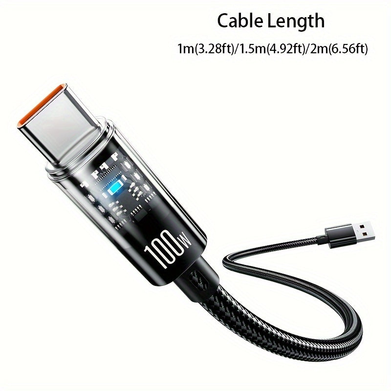 USB Type-C Fast Charging Cable 100W 6A Flat PVC Glossy Data Transfer
