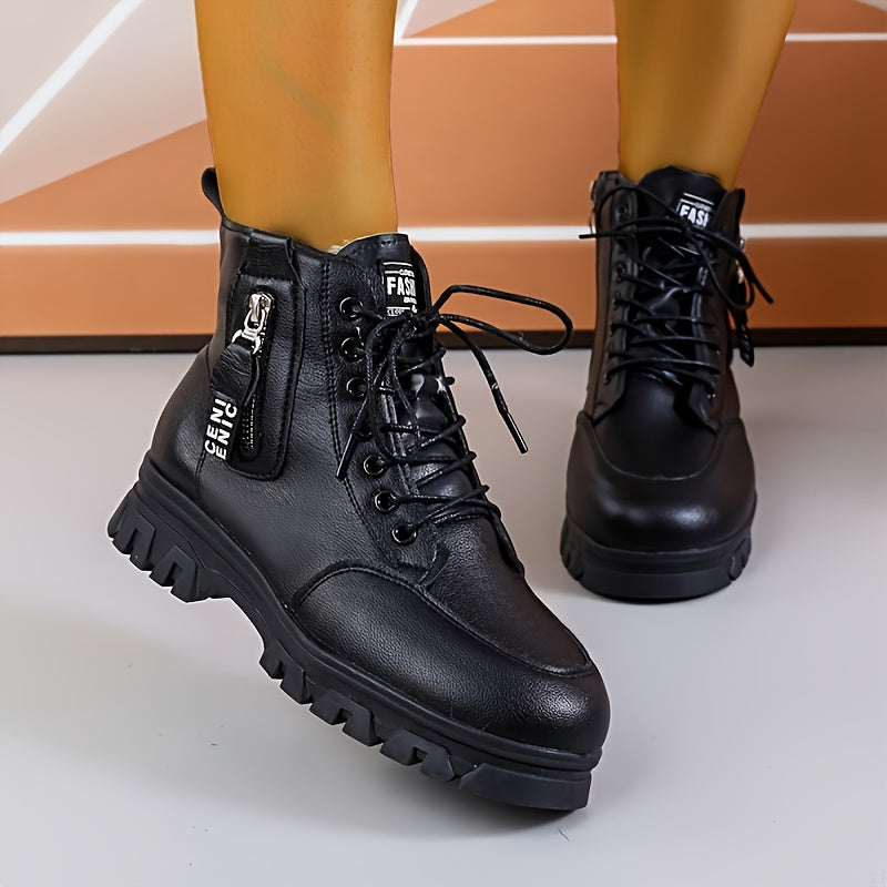 Women's Snow Boots with Platform Sole Waterproof Slip-Resistant Black