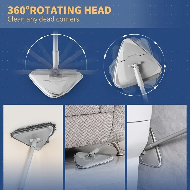 Triangle Wall and Ceiling Cleaning Mop Kit with 6 Pads, Adjustable Handle
