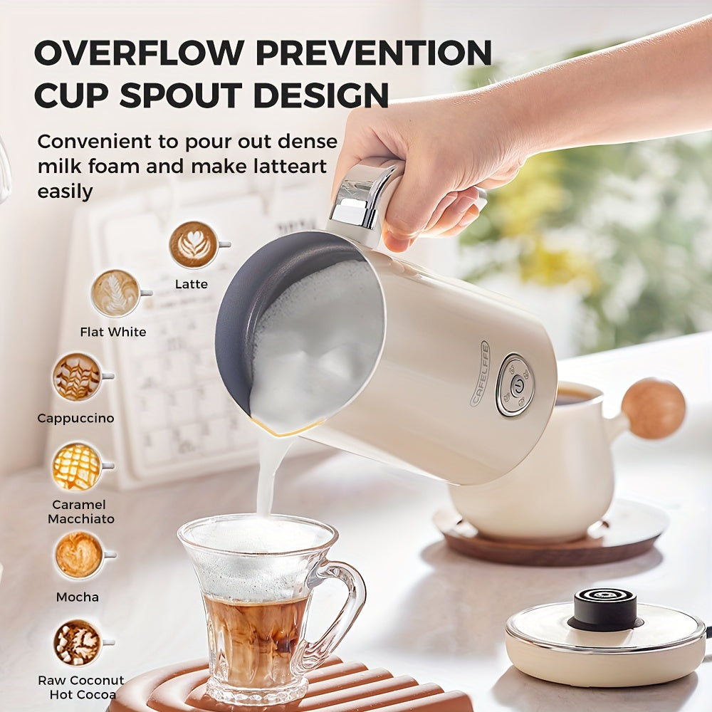 4 in 1 Stainless Steel Hot and Cold Milk Frother 8oz Automatic Shut-Off Beige