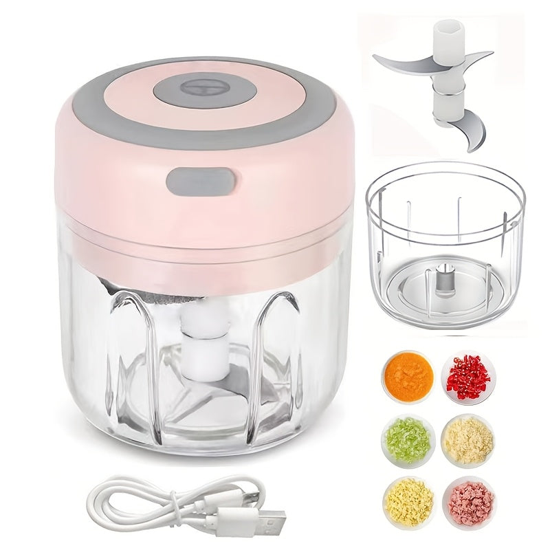 USB simsiz zaryadlash bilan elektr mini chopper, 100/250ml sig'im. Piyoz, chili, selderey va zanjabilni maydalash uchun xavfsiz va mustahkam dizayn. Pikniklar va kundalik foydalanish uchun mukammal. Made of