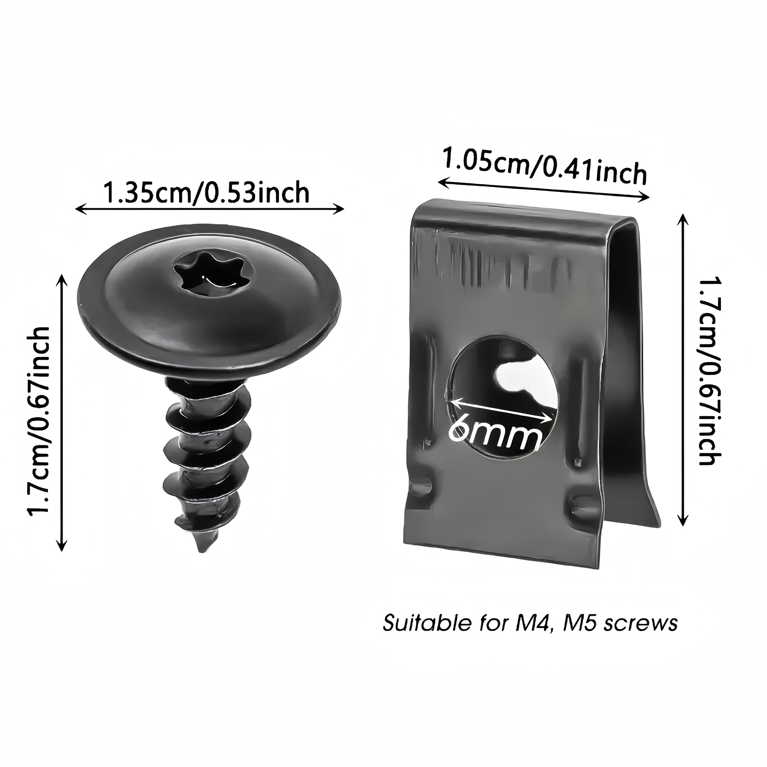 Set of 10/20/50 Metal U-Bolt Clips and Screws for Car Body Bumper Hardware