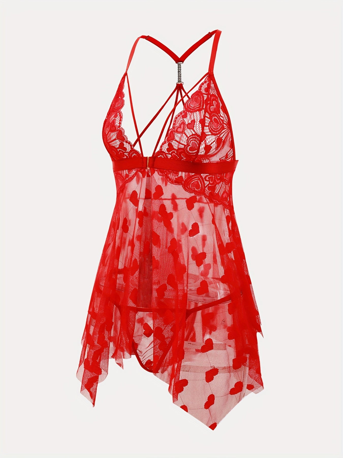 Women's Lace Slip Dress Heart Pattern Knit Fabric Contrast Lace Romantic Nightwear Polyester Elastane