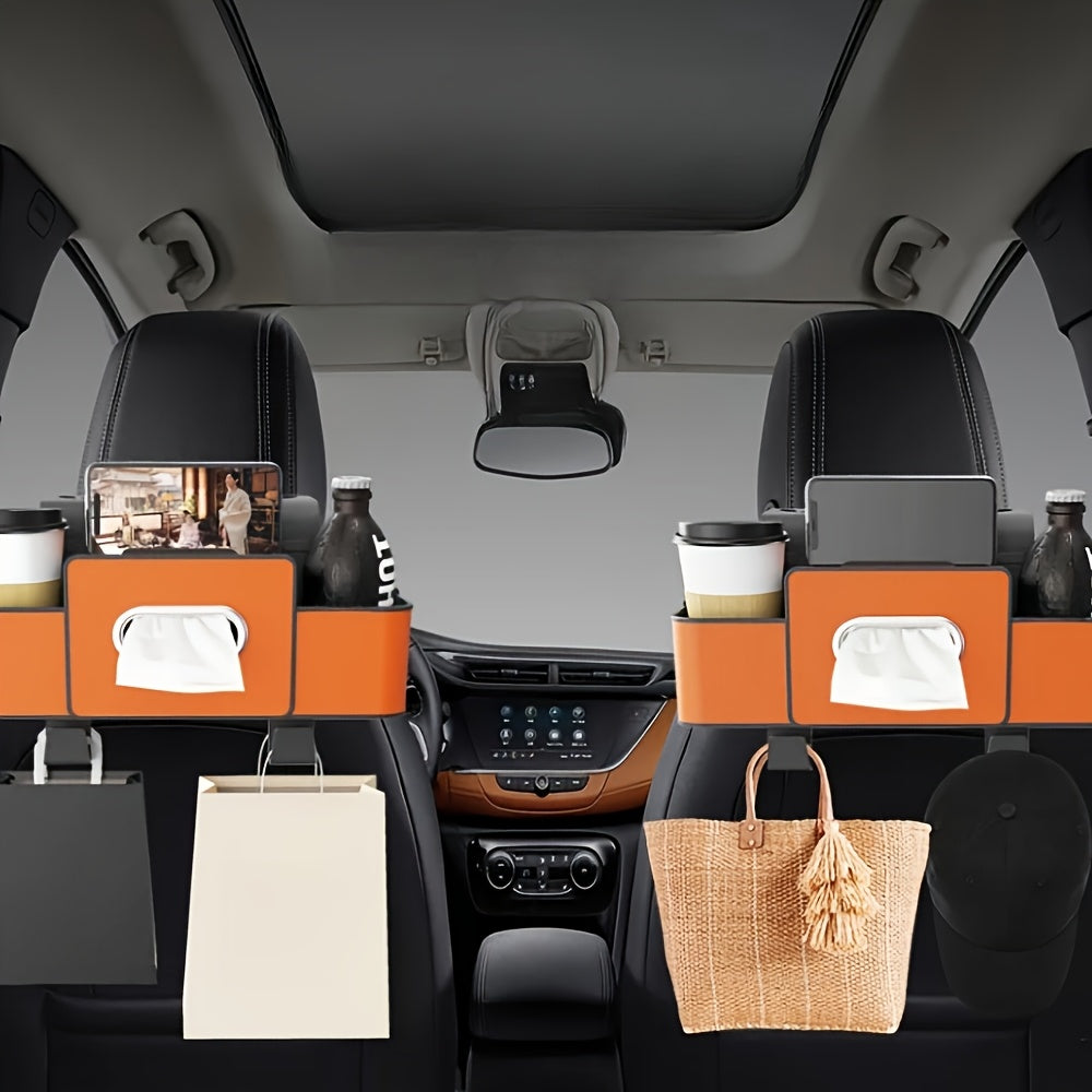 Black Car Seat Back Organizer with Tissue Box and Cup Holders