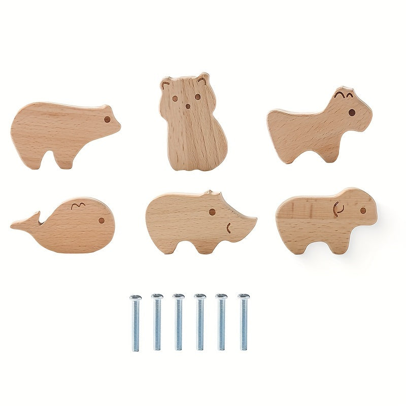 Wood Cartoon Drawer Pulls Knobs for Cabinets and Drawers Kids Room Decor