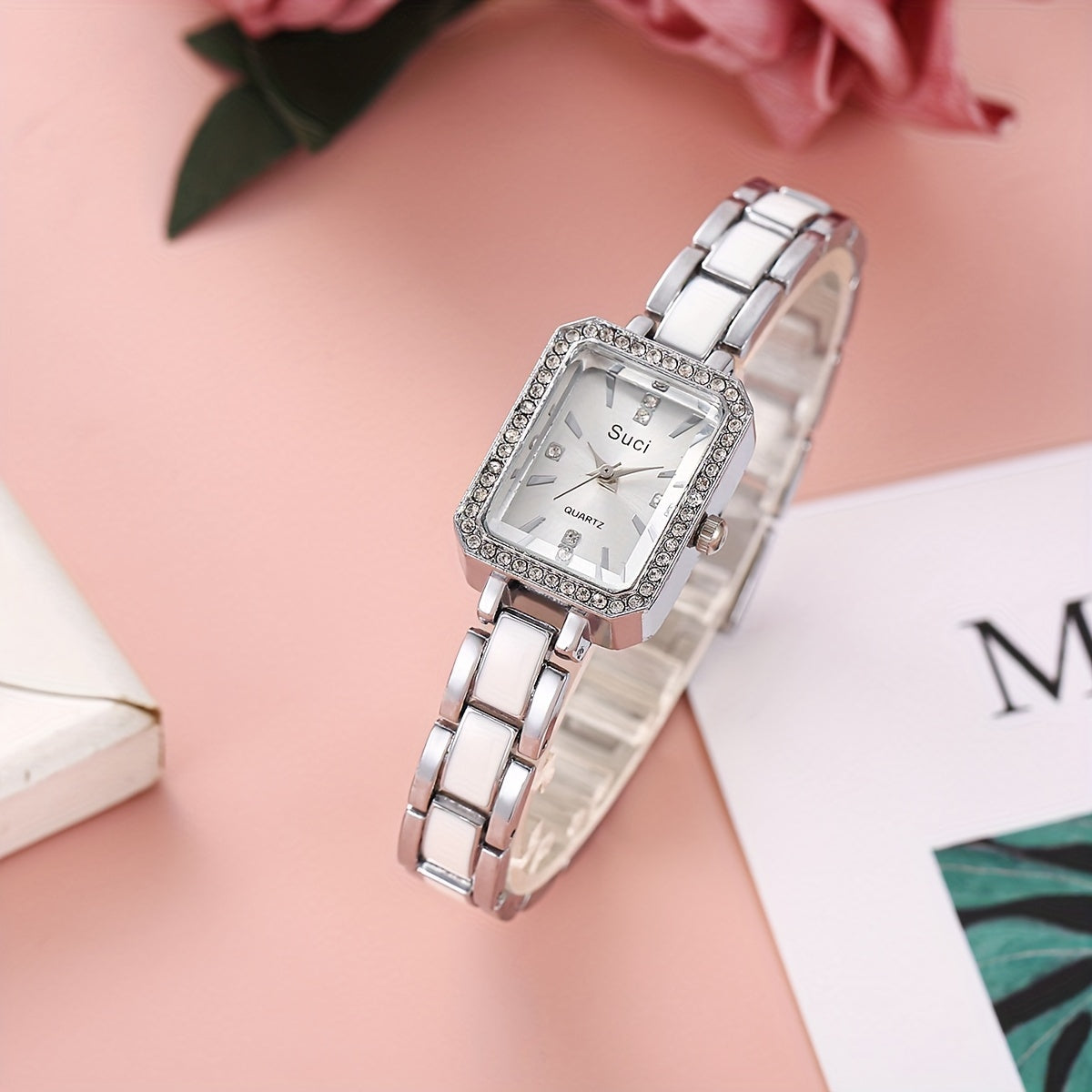 Women's Square Crystal Watch Minimalist Quartz Zinc Alloy Strap Ramadan Gift