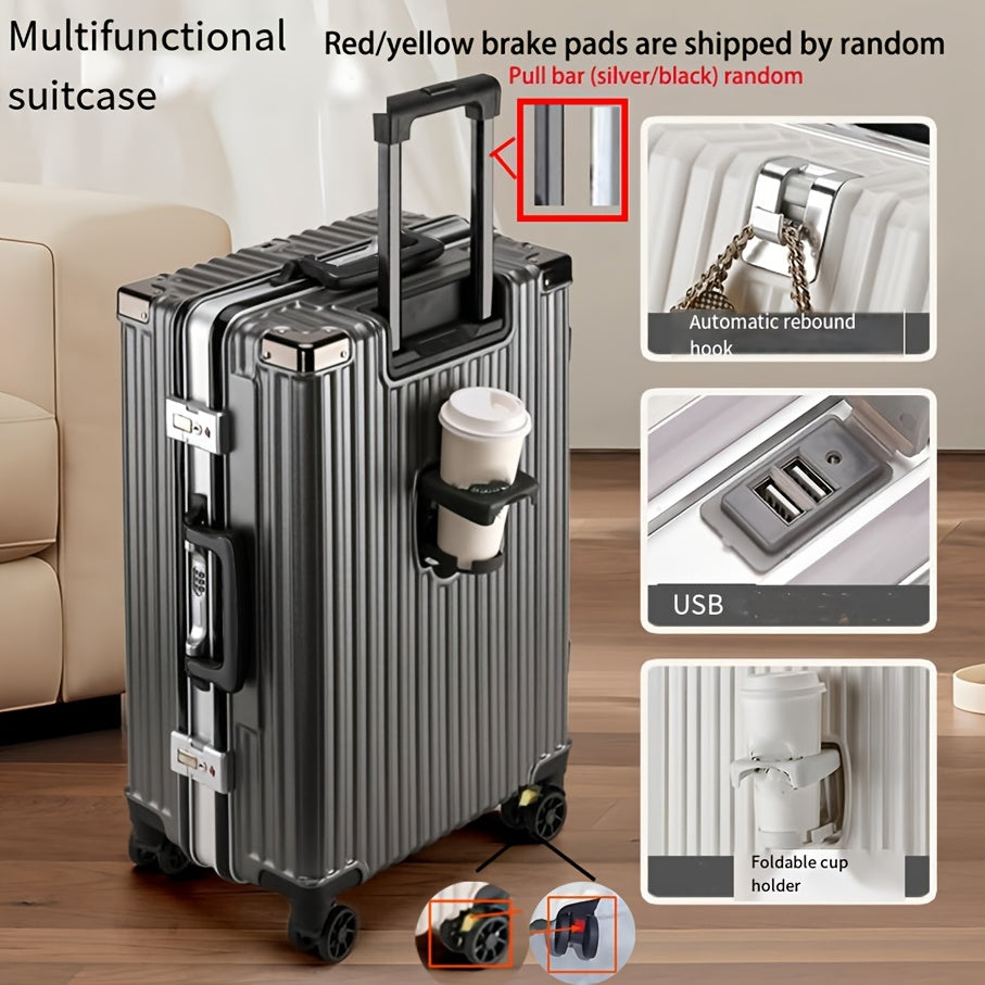 24 Inch Aluminum Hard Shell Spinner Luggage with USB Port and Cup Holder