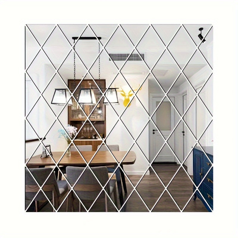 58pcs Diamond-Shaped Acrylic Mirror Wall Stickers for Living Room Bathroom Decor
