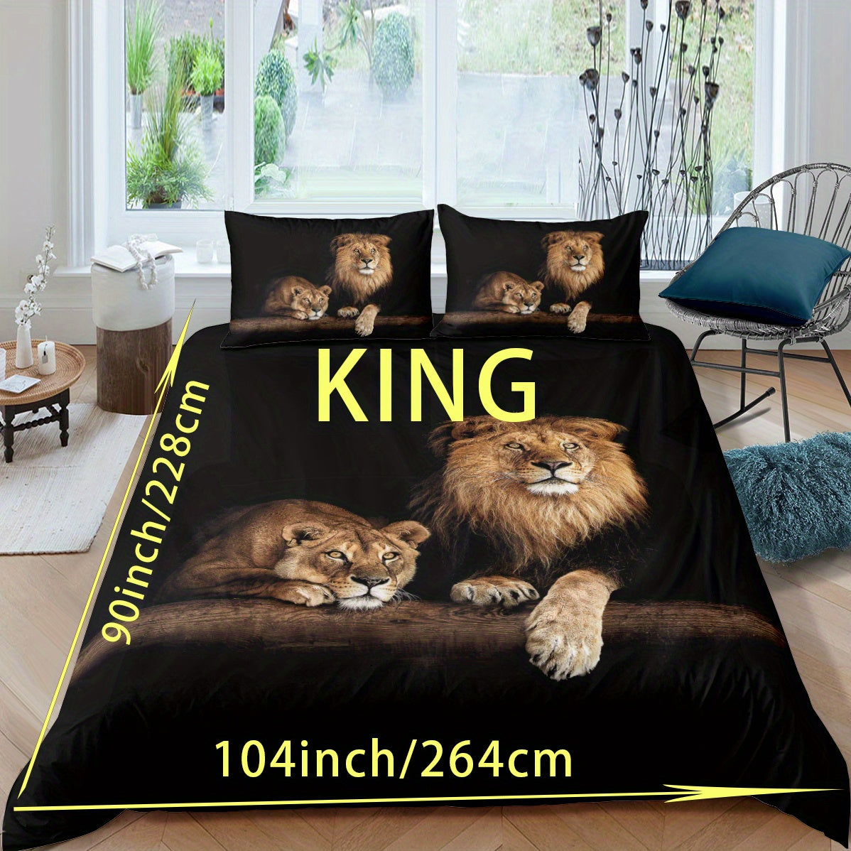Lion Print Duvet Cover Set Soft Comfortable Bedding for Bedroom or Guest Room Includes 1 Duvet Cover and 2 Pillowcases
