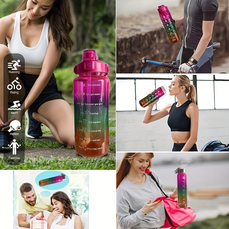Set of 3 Gradient Color Motivational Water Bottles 64oz 32oz 15oz with Phone Holder