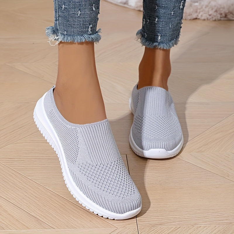 Women's Breathable Knit Mules - Slip-On Casual Shoes, Flat Shoes for Outdoor and All-Season Wear