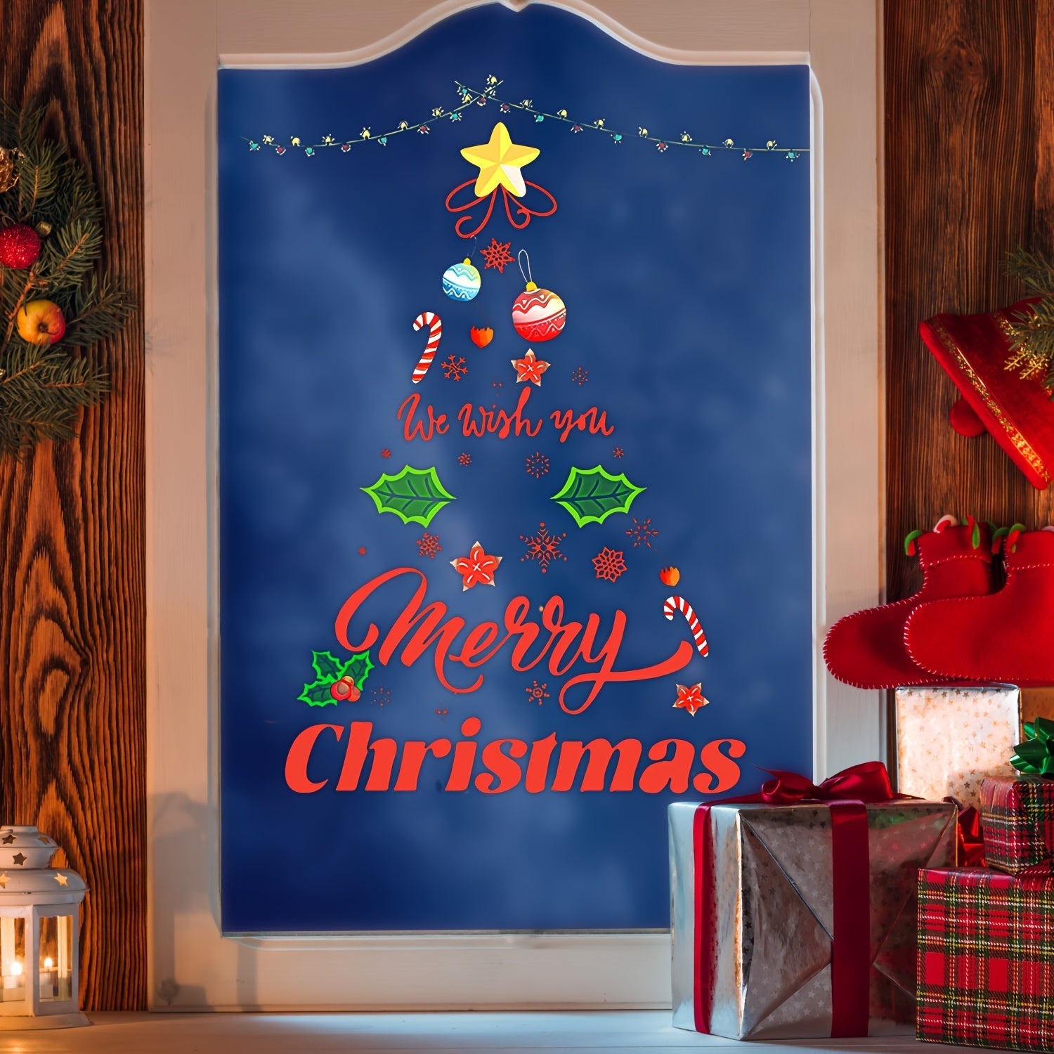 Christmas Tree Window Clings Set Waterproof Holiday Stickers for Glass Doors