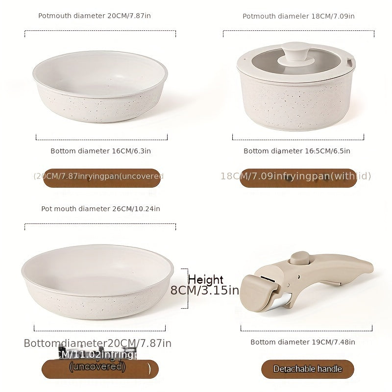 12-Piece Non-Stick Cookware Set with Removable Handles, Cream, Dishwasher Safe