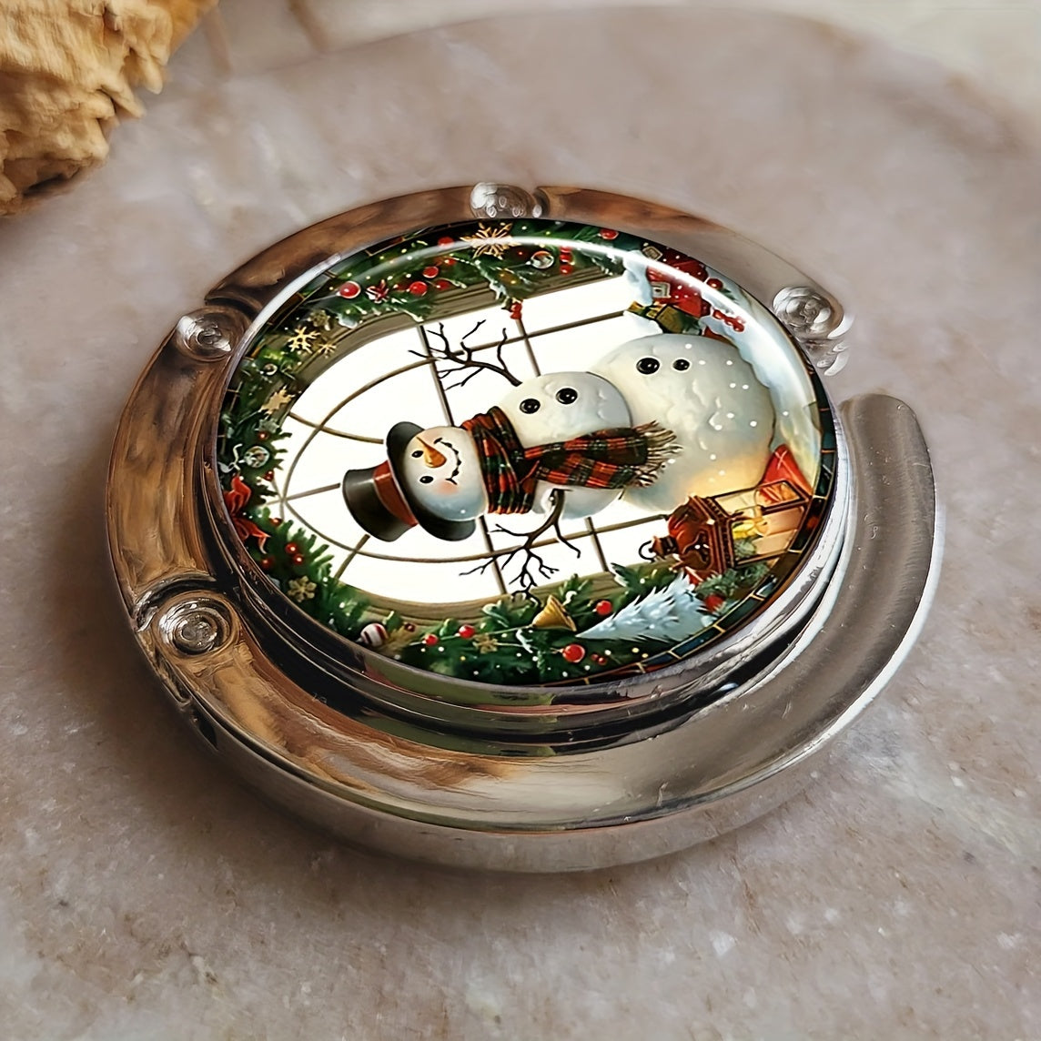 Folding Handbag Hook Zinc Alloy Vintage Snowman Design Portable Purse Hanger