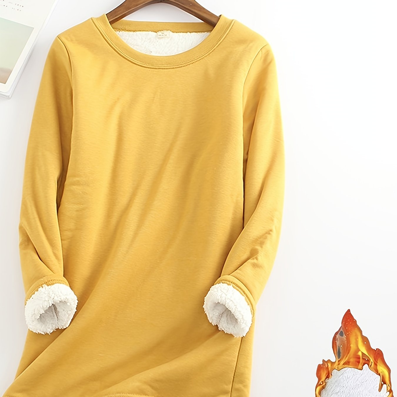 Women's Plus Size Fleece-Lined Thermal Long Sleeve Tunic Top Cozy Winter Casual Pullover