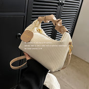 Elegant Pleated Handbag for Evening Events in White and Black PU Material