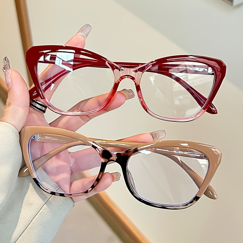 Women's Cat Eye Reading Glasses with Color Block Frame Lightweight PC Material for Reading and Computer Use