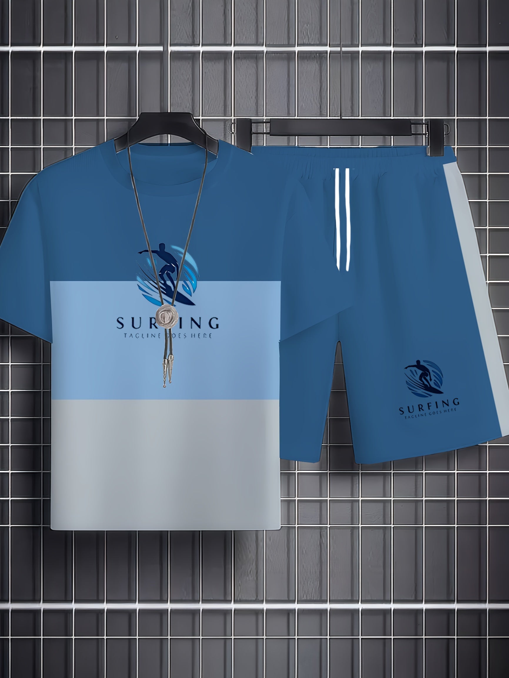 Men's Casual Outfit Set Polyester Spandex Print Slim Fit for Outdoor Party Fitness