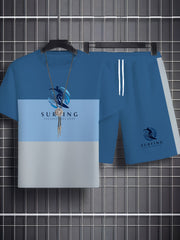 Men's Casual Outfit Set Polyester Spandex Print Slim Fit for Outdoor Party Fitness