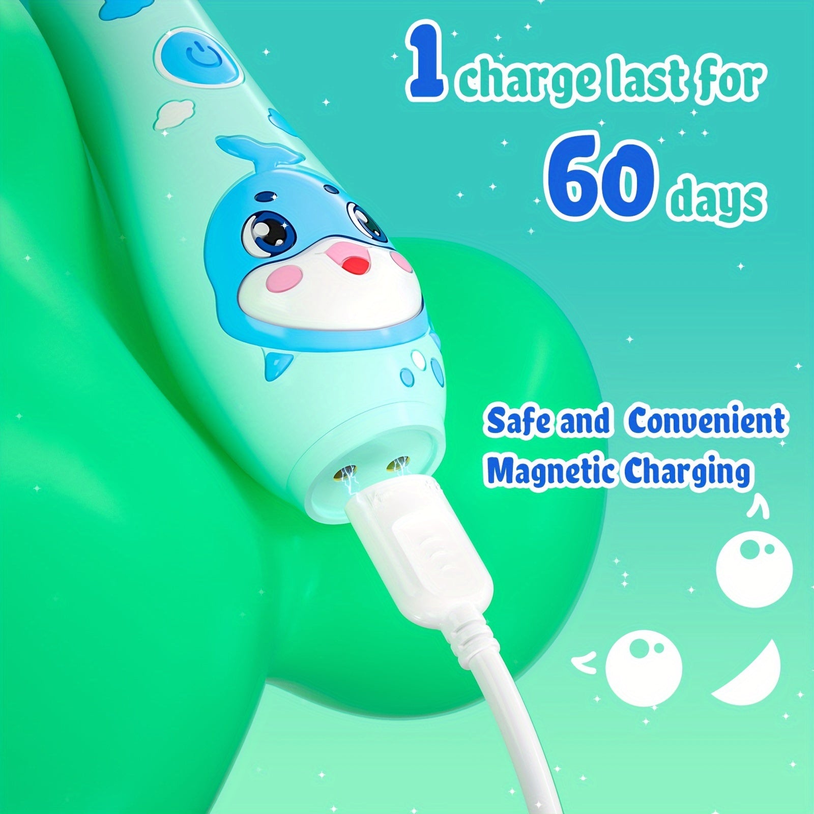 Kids Electric Toothbrush for Ages 0-6 with Whale Design, 8 Replacement Heads, 2-Minute Timer