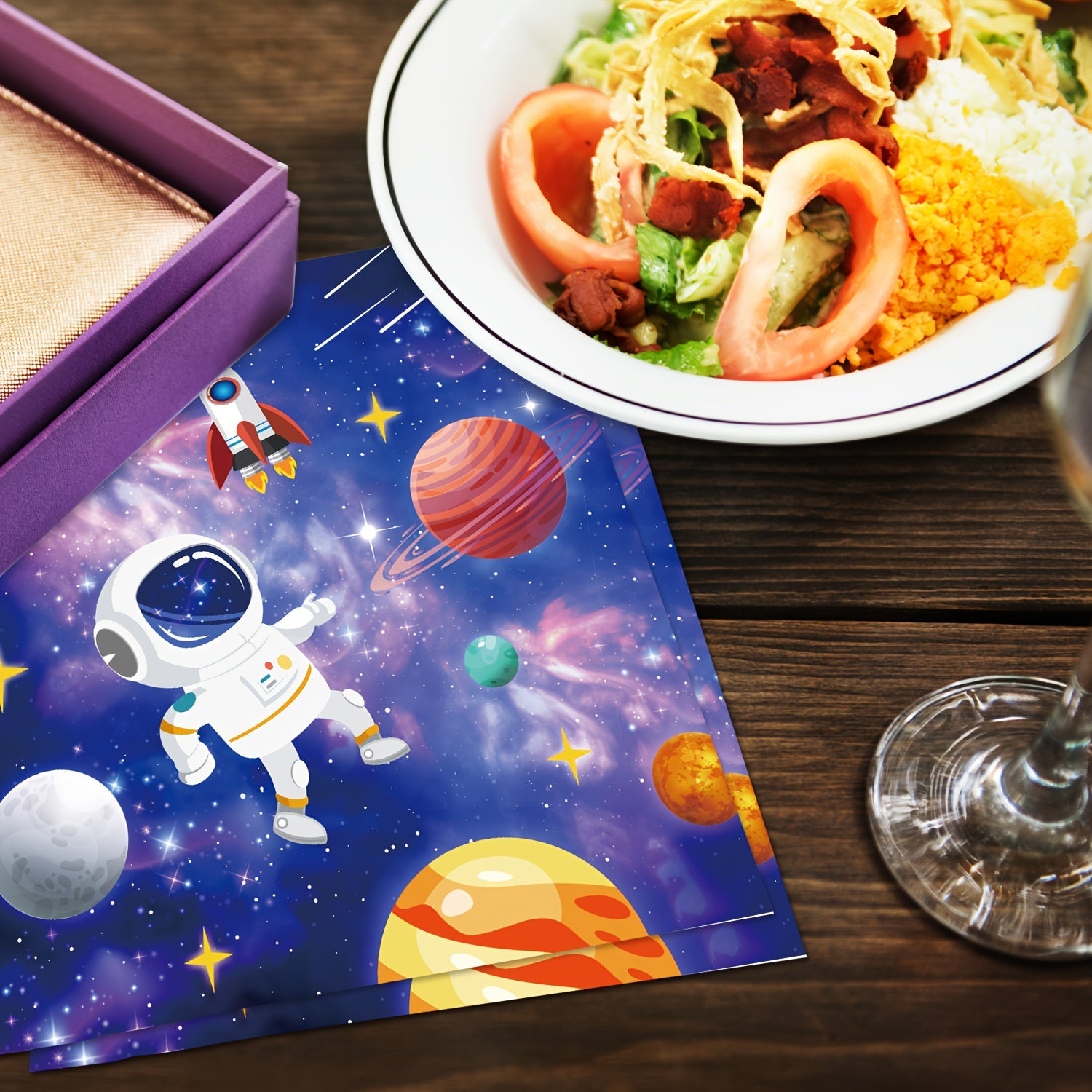20pcs Disposable Space Party Napkins Rocket Ship Theme for Birthdays Weddings