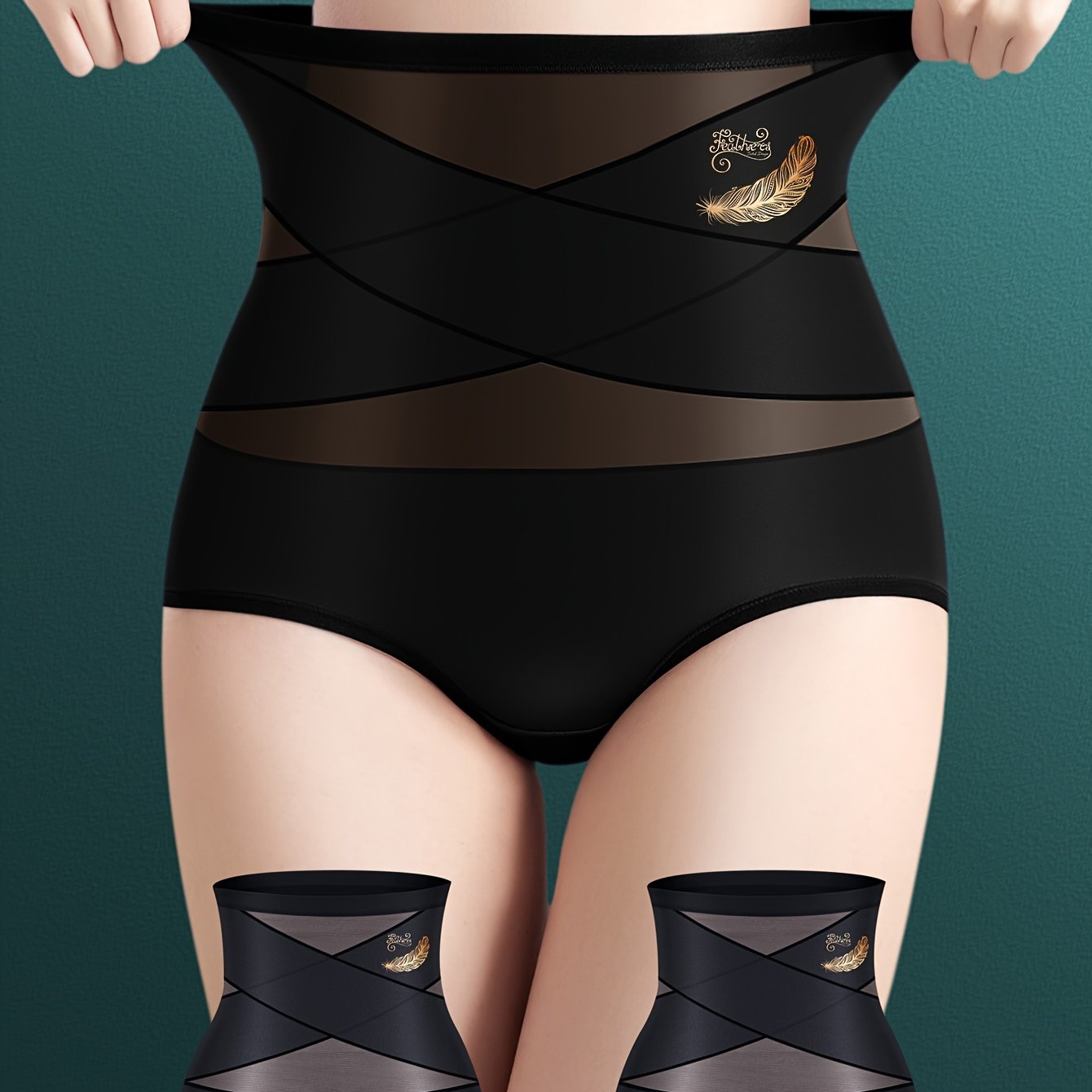 Women High Waist Tummy Control Shapewear Panties Solid Color Briefs Set