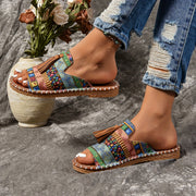 Women's Bohemian Flat Sandals with Tassels, Rubber Soles, Hand Washable